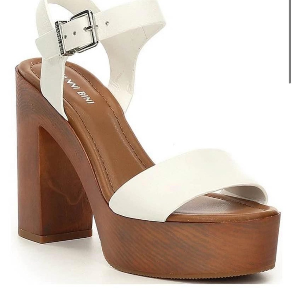 Gianni Bini wood platform heel sandals.